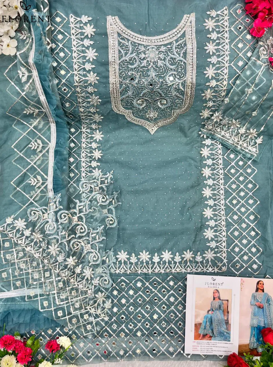 Florent 1022  A To C Organza Embroidered Pakistani Salwar Kameez Wholesale Online
